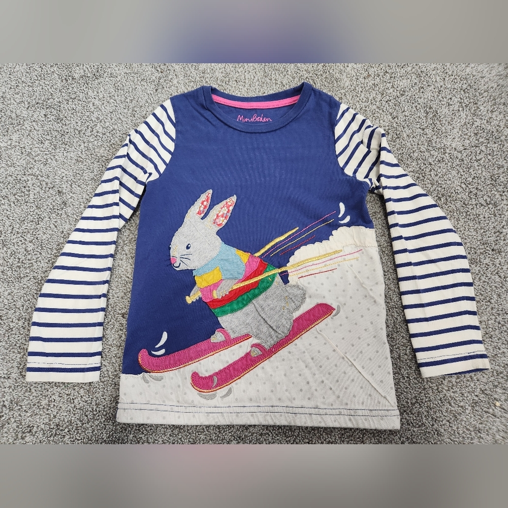 Mini Boden Long Sleeve Tee Shirt Bunny Skiing